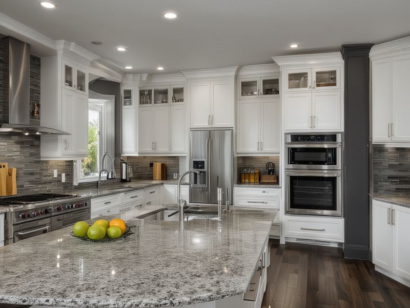 Beautiful modern kitchen design showcase with custom cabinets, granite countertops, and professional appliances by Larsco Enterprises