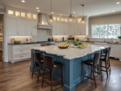 Family-friendly open concept kitchen with large island for gatherings